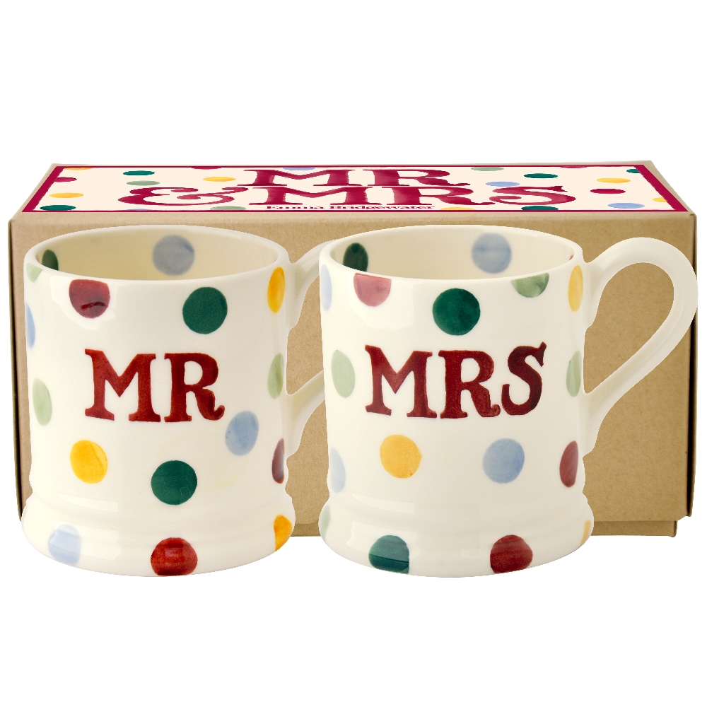 Boxed ½ Pt. Mugs Mr & Mrs Polka Dots