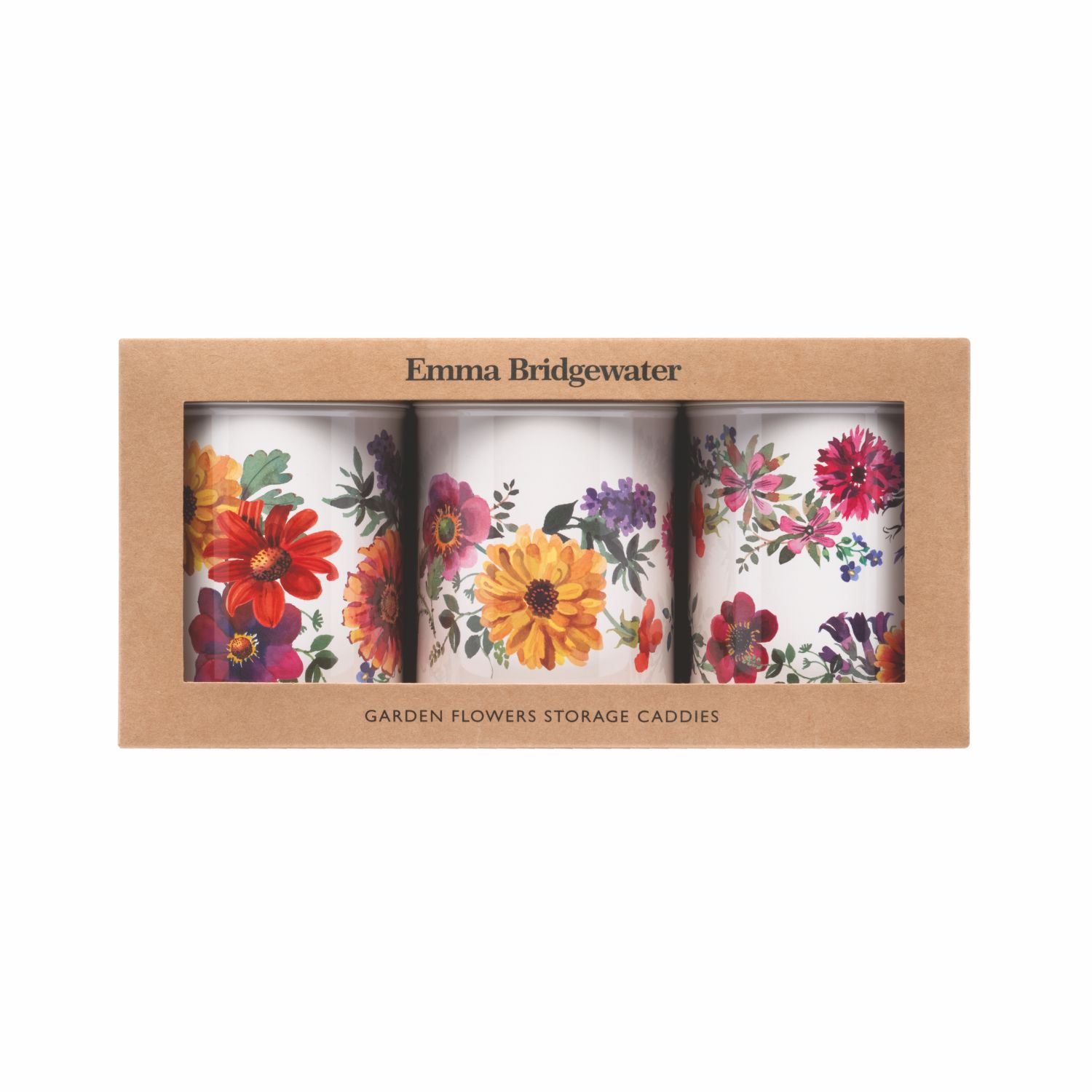Set of 3 Caddy Tins Garden Flowers